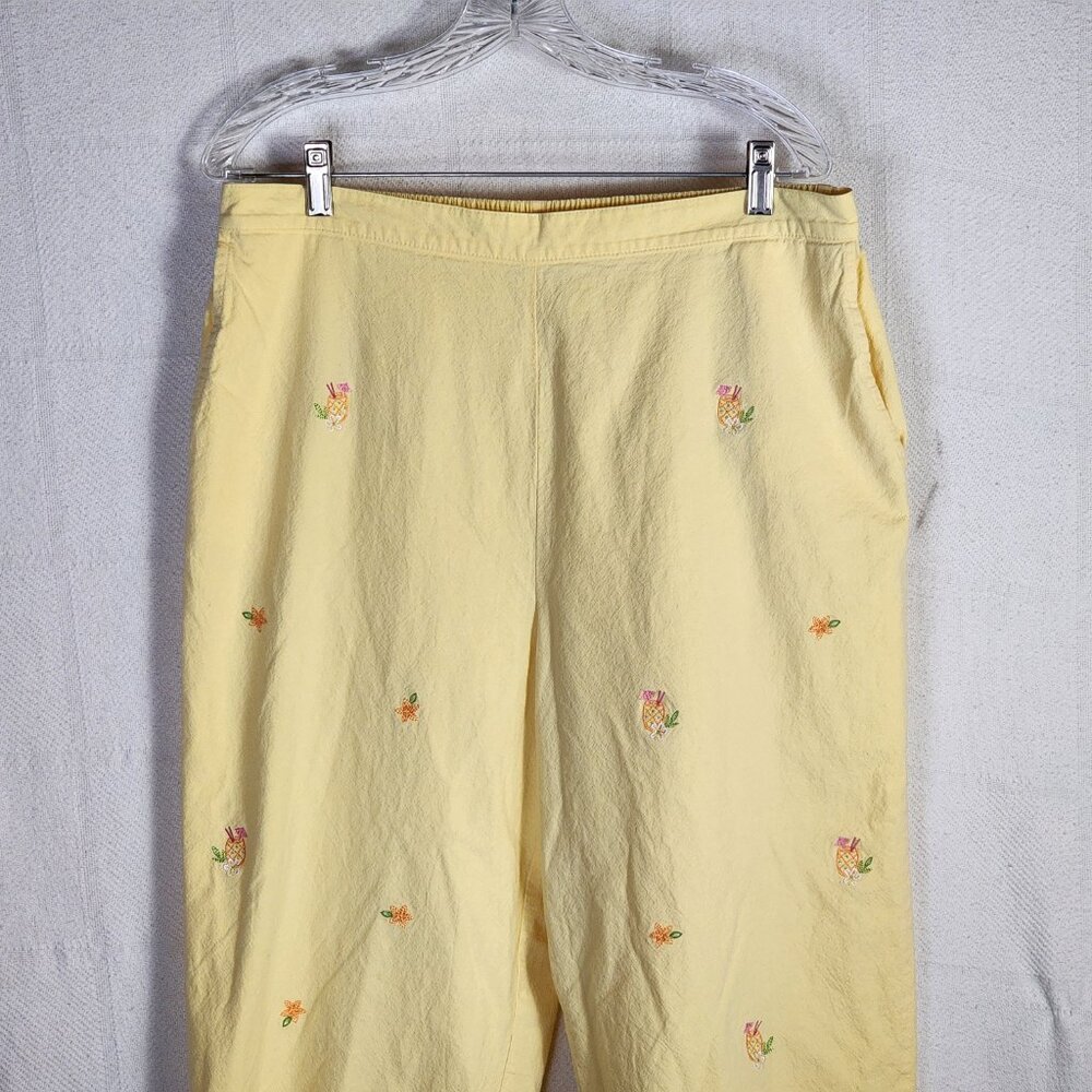 Alfred Dunner Yellow Umbrella Drink Embroidery Cotton Elastic Waist Pant Size 16 - Picture 3 of 16